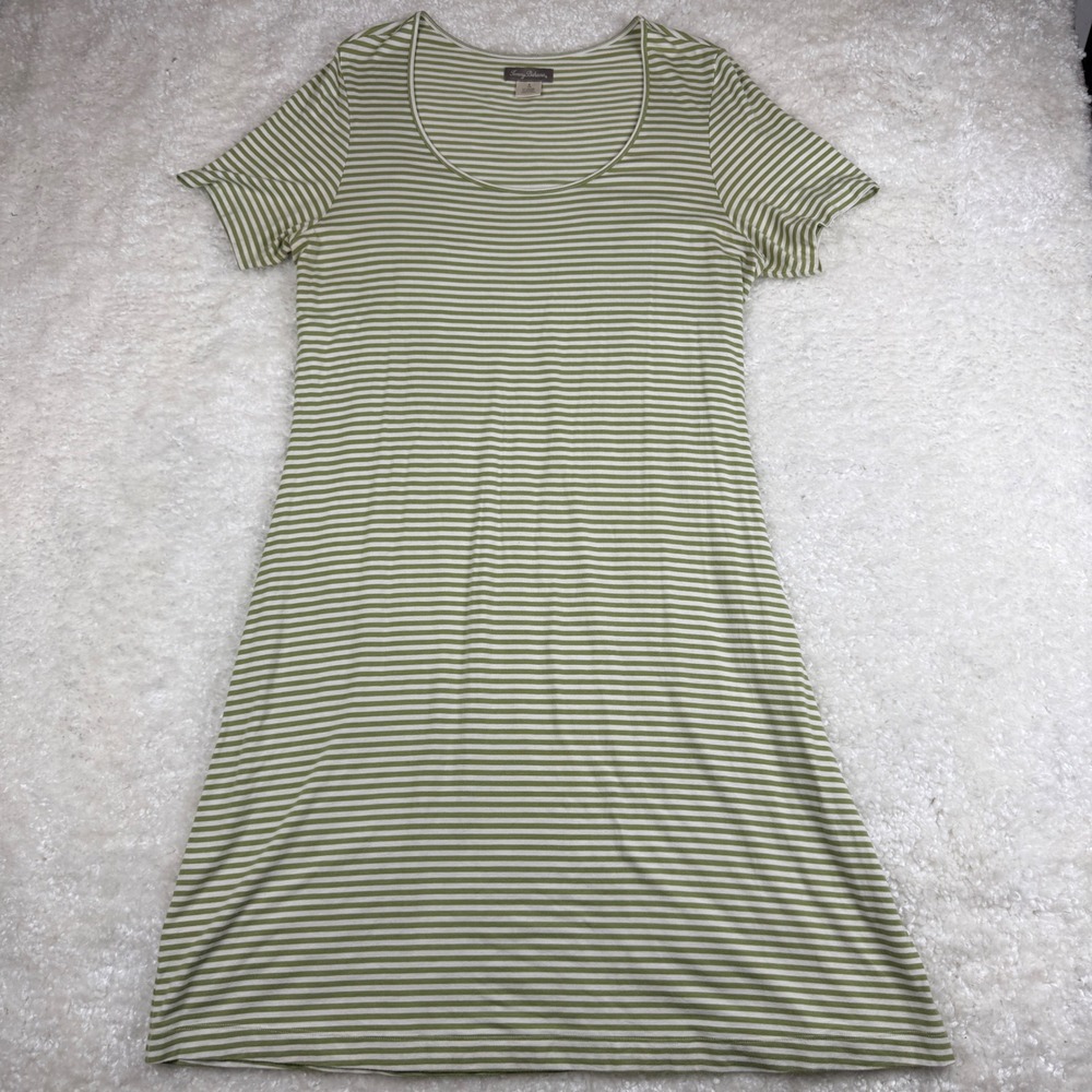 Tommy Bahama T-Shirt‎ Dress Womens XL Green Striped Scoop Neck Viscose